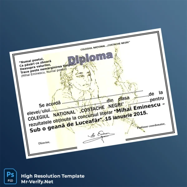 Printable Romania Colegiul Național „Costache Negr” Literary Diploma Template Image Preview - PrintDocs